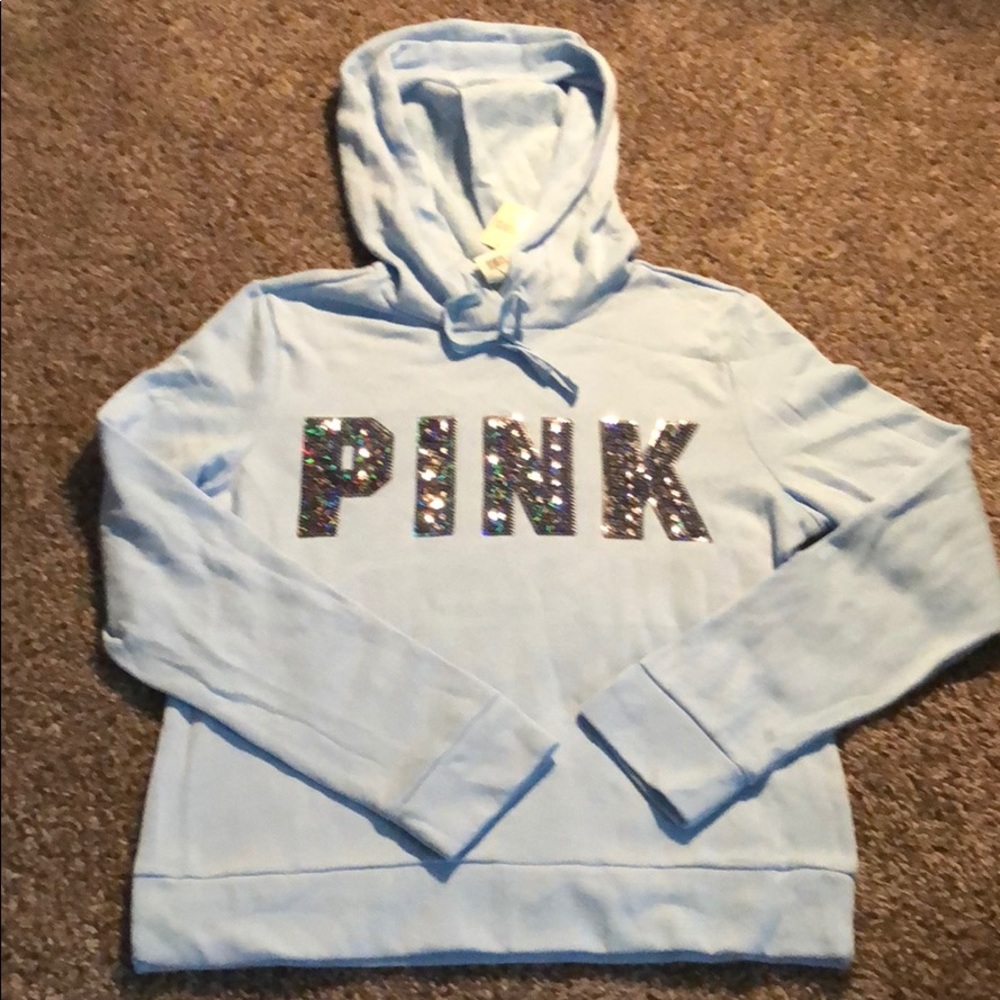 PINK baby blue hoodie with BLING!  Brand new!